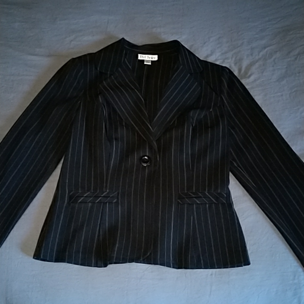 Black pinstripe jacket.